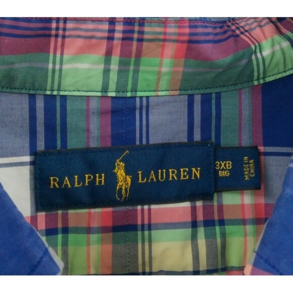 Ralph Lauren Button Down Shirt Men's 3XB Multicolor Plaid Short Sleeve Cotton - Picture 2 of 9